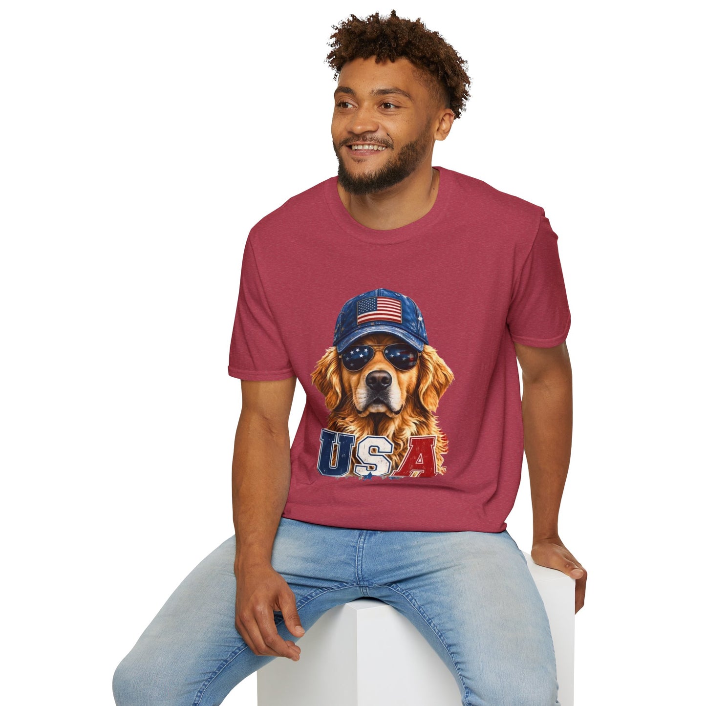 USA Golden Retriever Dog T-Shirt — Patriotic American Flag Tee