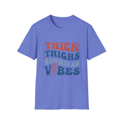 T-Shirt — "Thick Thighs American Vibes" Retro Patriotic Graphic Tee