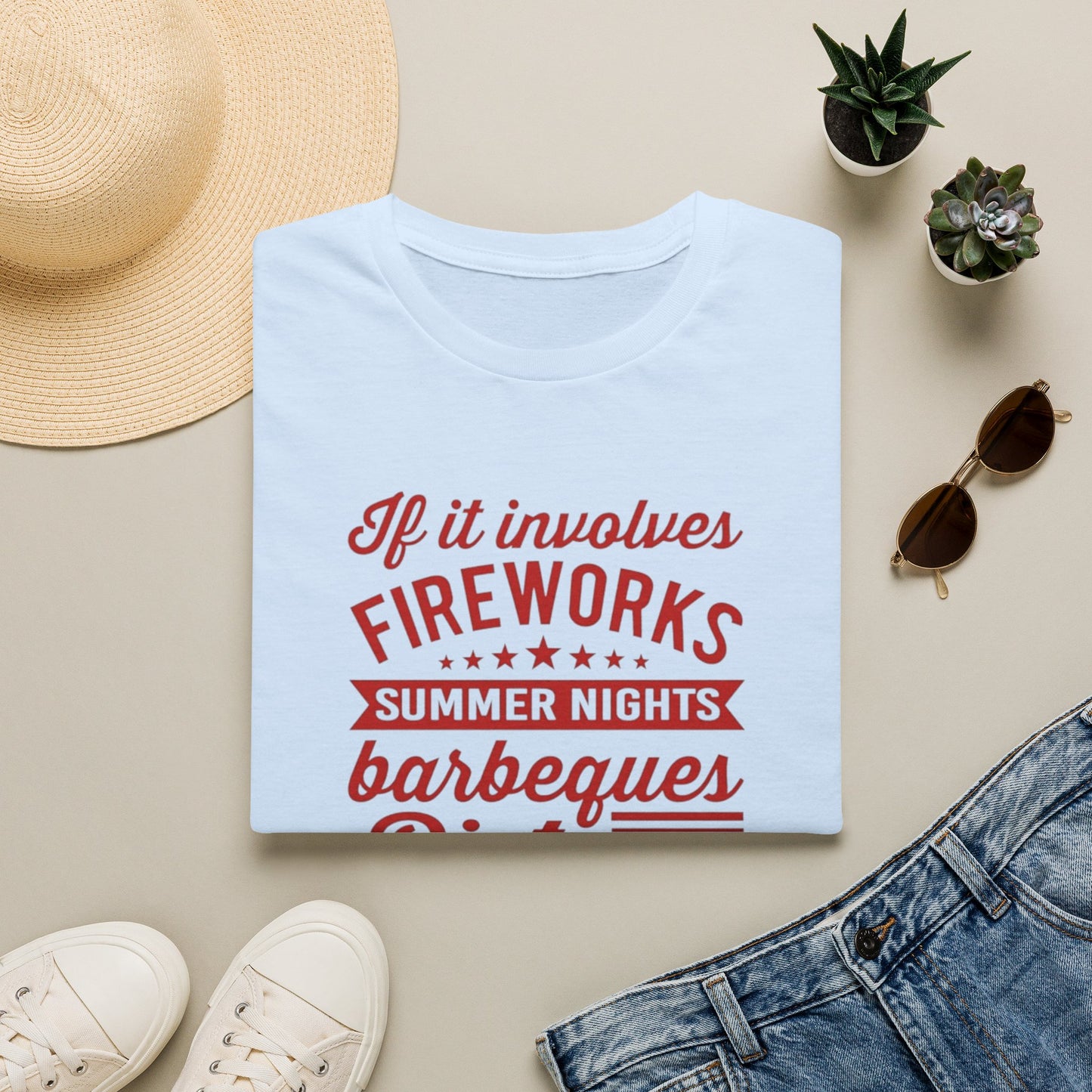 Patriotic Summer T‑Shirt — "If It Involves Fireworks, Summer Nights, Barbeques..."