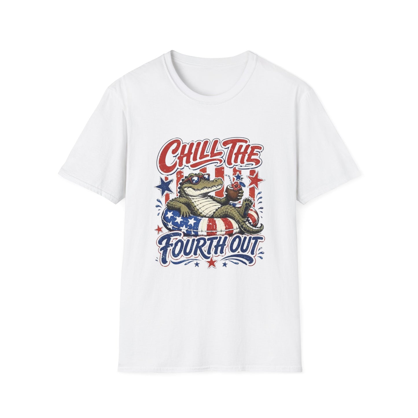 Chill The Fourth Out T‑Shirt — Retro Alligator Patriotic 4th of July Tee