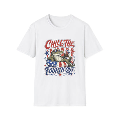 Chill The Fourth Out T‑Shirt — Retro Alligator Patriotic 4th of July Tee