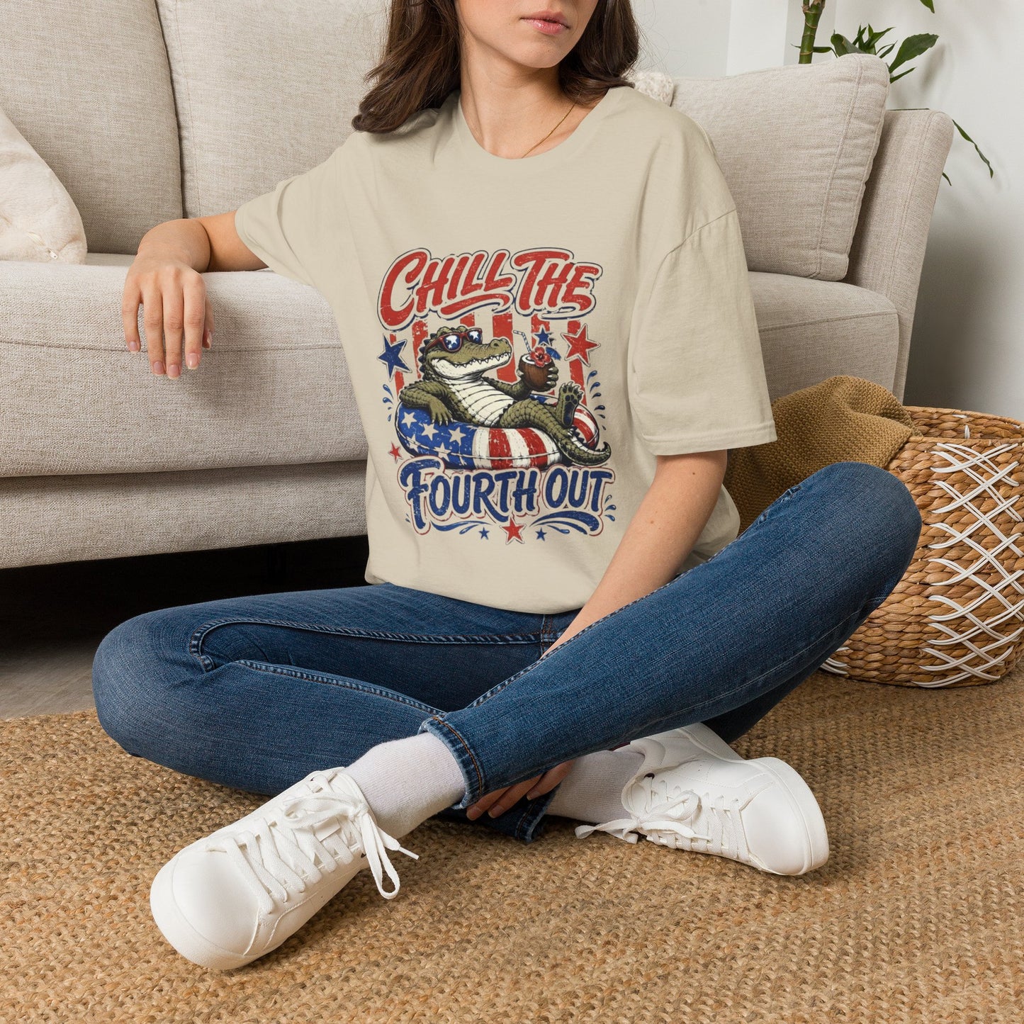Chill The Fourth Out T‑Shirt — Retro Alligator Patriotic 4th of July Tee