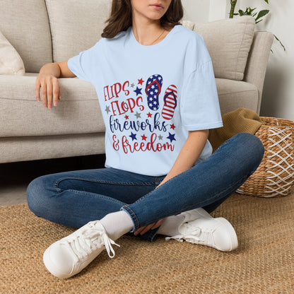 T-Shirt — "Flips Flops Fireworks & Freedom" Patriotic Fourth of July Tee
