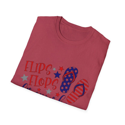 T-Shirt — "Flips Flops Fireworks & Freedom" Patriotic Fourth of July Tee