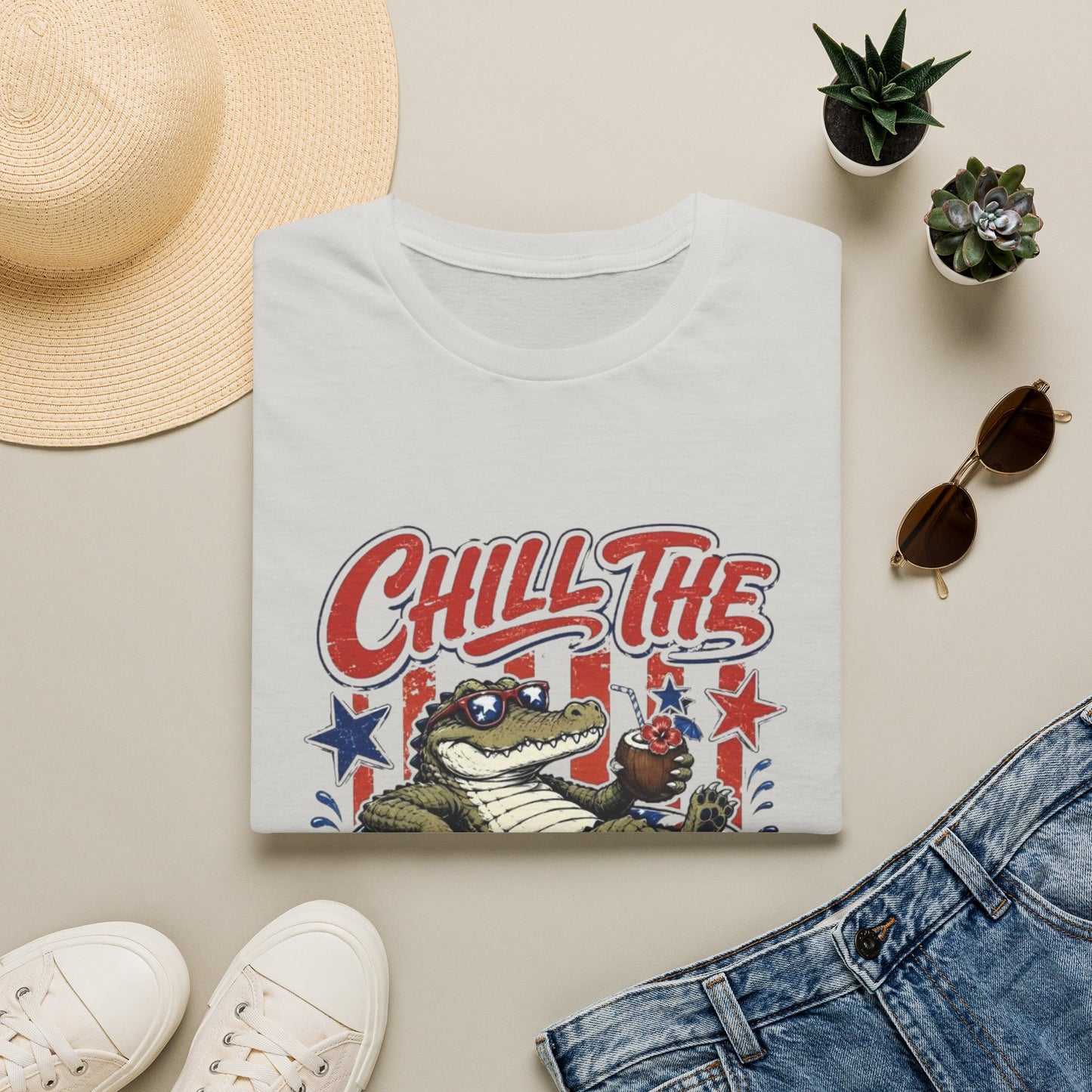 Chill The Fourth Out T‑Shirt — Retro Alligator Patriotic 4th of July Tee