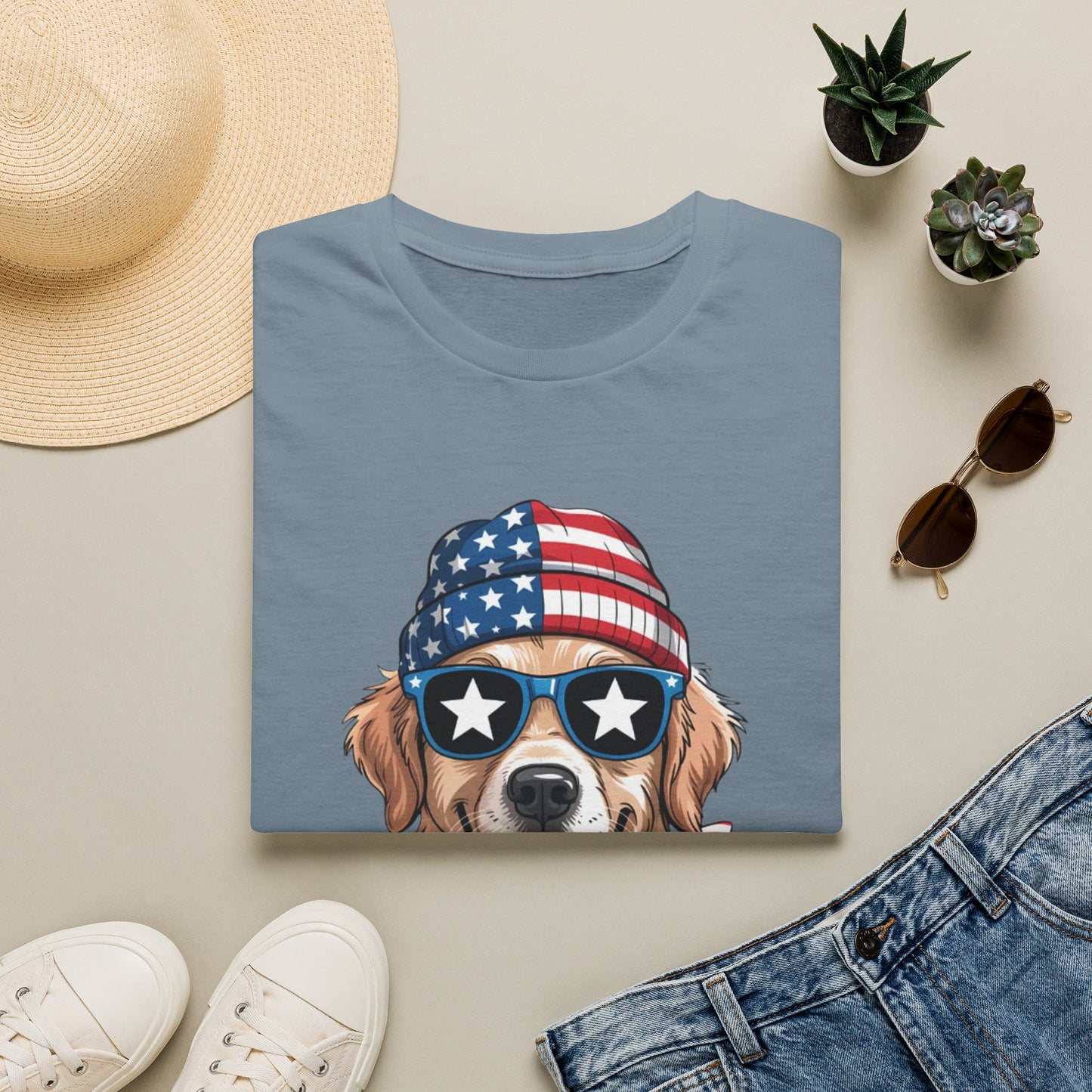 Patriotic Golden Retriever T‑Shirt — American Flag Dog Graphic Tee (4th of July)
