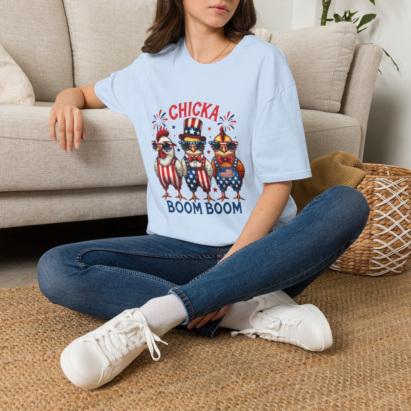 Chicka Boom Boom T-Shirt — Patriotic Trio Chickens 4th of July Tee