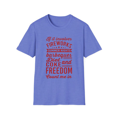 Patriotic Summer T‑Shirt — "If It Involves Fireworks, Summer Nights, Barbeques..."