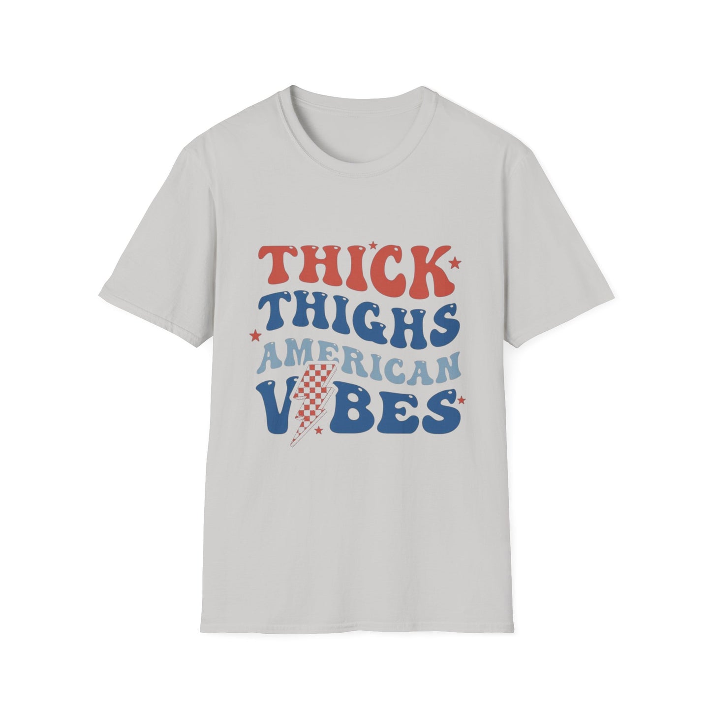 T-Shirt — "Thick Thighs American Vibes" Retro Patriotic Graphic Tee