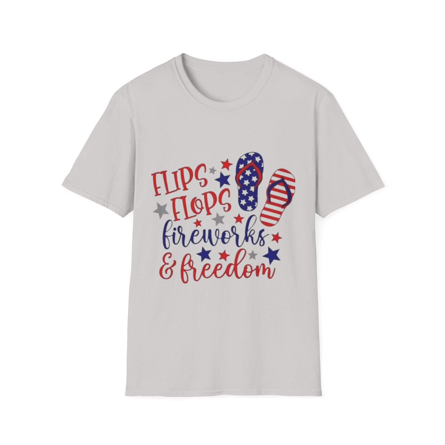 T-Shirt — "Flips Flops Fireworks & Freedom" Patriotic Fourth of July Tee