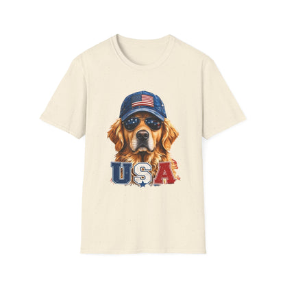 USA Golden Retriever Dog T-Shirt — Patriotic American Flag Tee