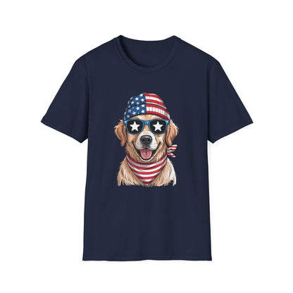 Patriotic Golden Retriever T‑Shirt — American Flag Dog Graphic Tee (4th of July)