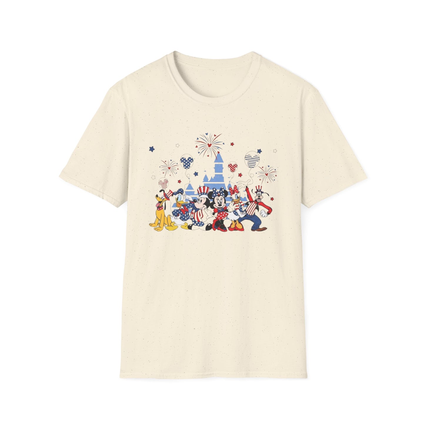 Patriotic Theme Park Characters Castle T-Shirt — Fireworks Celebration Tee