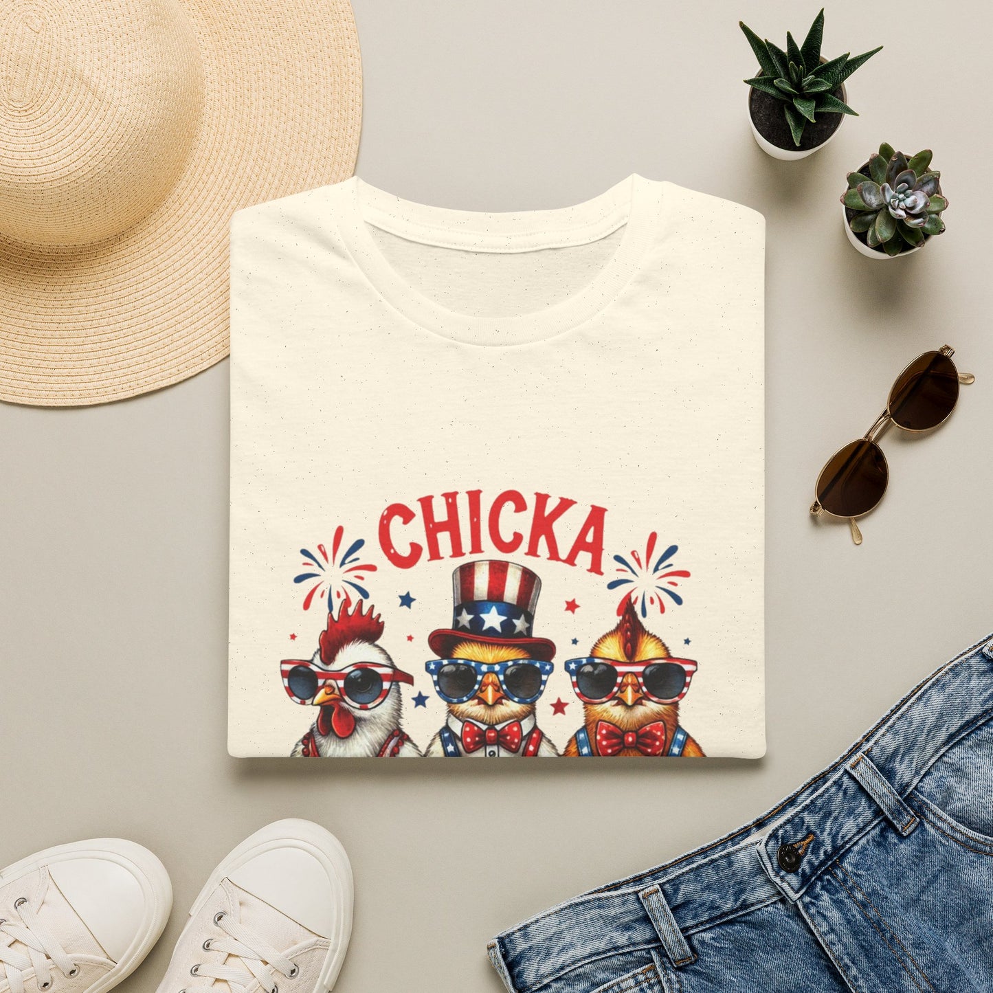 Chicka Boom Boom T-Shirt — Patriotic Trio Chickens 4th of July Tee