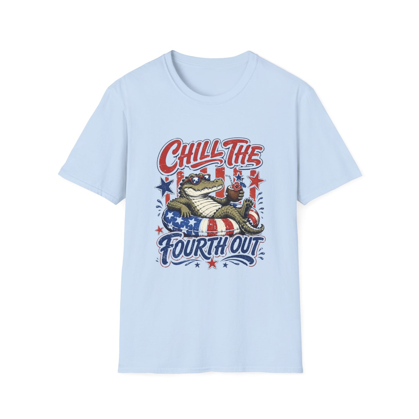 Chill The Fourth Out T‑Shirt — Retro Alligator Patriotic 4th of July Tee