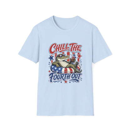 Chill The Fourth Out T‑Shirt — Retro Alligator Patriotic 4th of July Tee