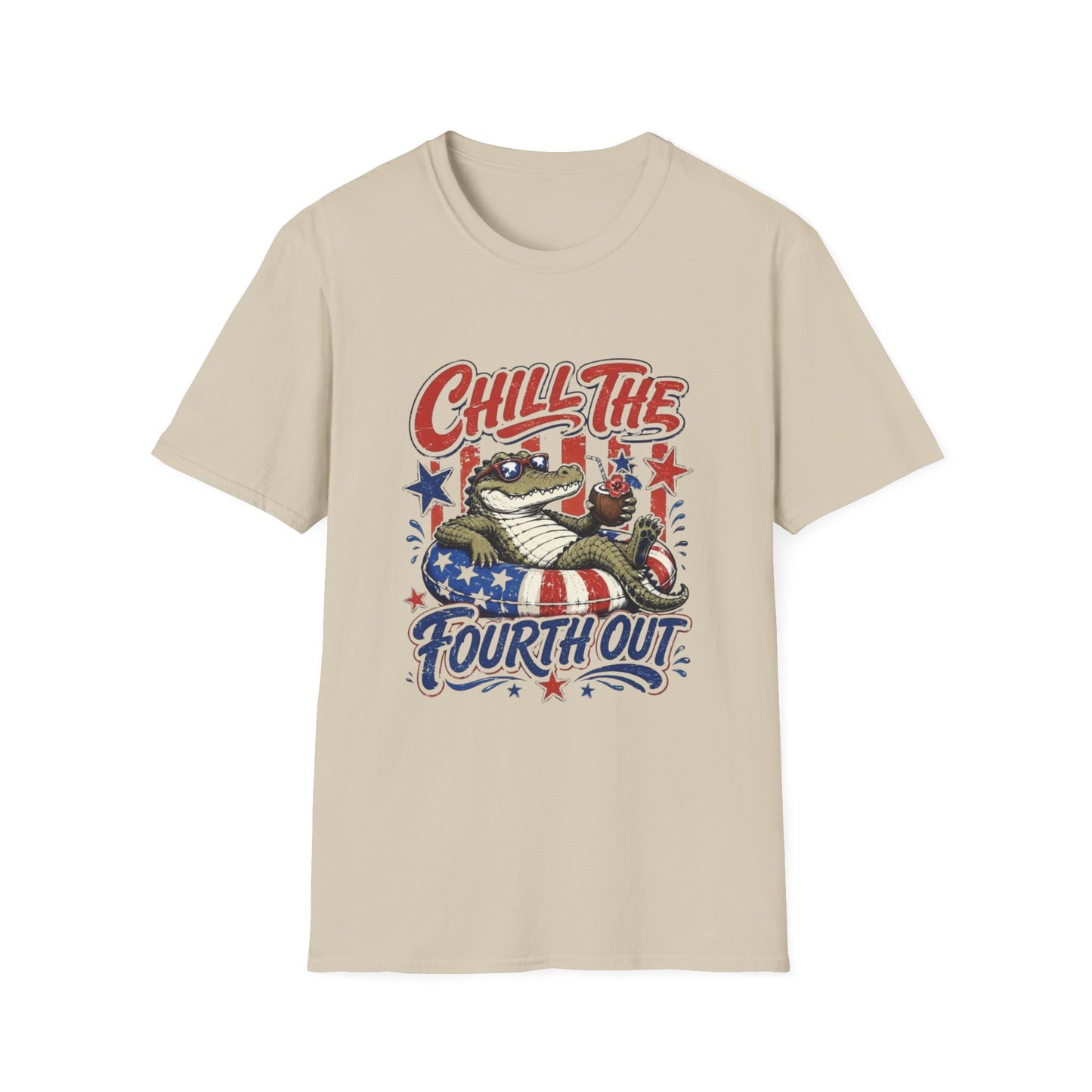 Chill The Fourth Out T‑Shirt — Retro Alligator Patriotic 4th of July Tee