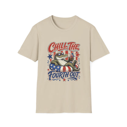Chill The Fourth Out T‑Shirt — Retro Alligator Patriotic 4th of July Tee