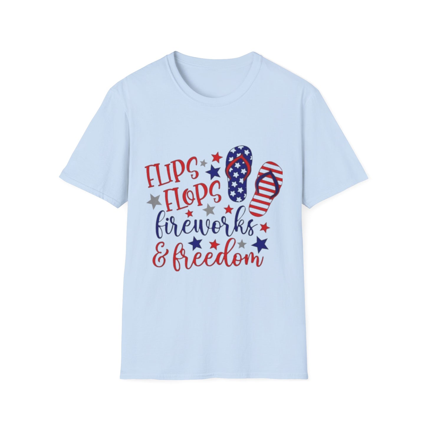 T-Shirt — "Flips Flops Fireworks & Freedom" Patriotic Fourth of July Tee