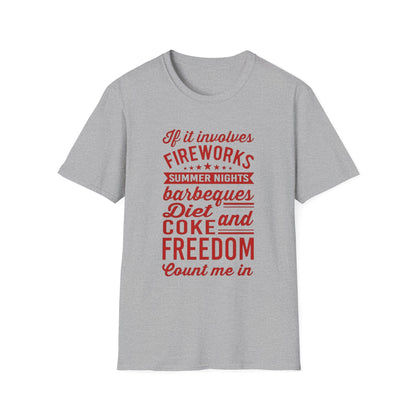 Patriotic Summer T‑Shirt — "If It Involves Fireworks, Summer Nights, Barbeques..."