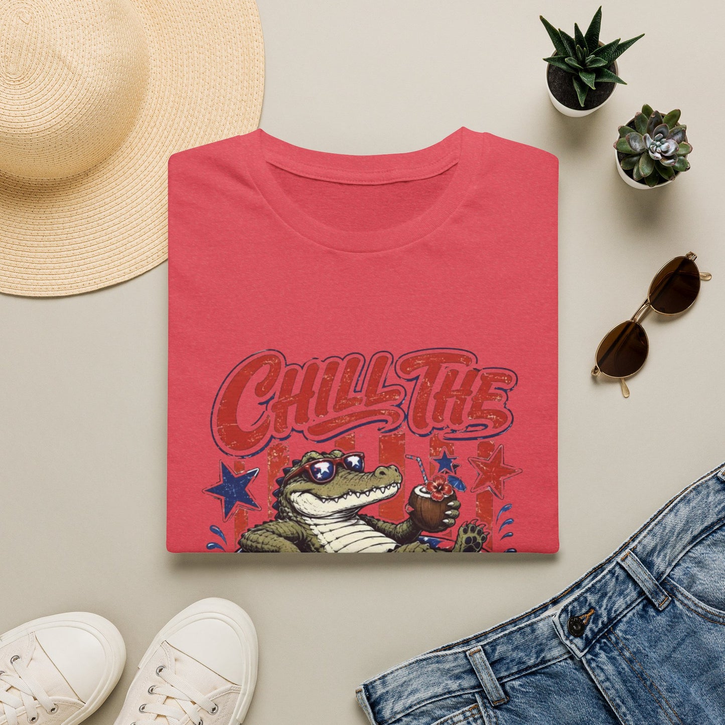 Chill The Fourth Out T‑Shirt — Retro Alligator Patriotic 4th of July Tee