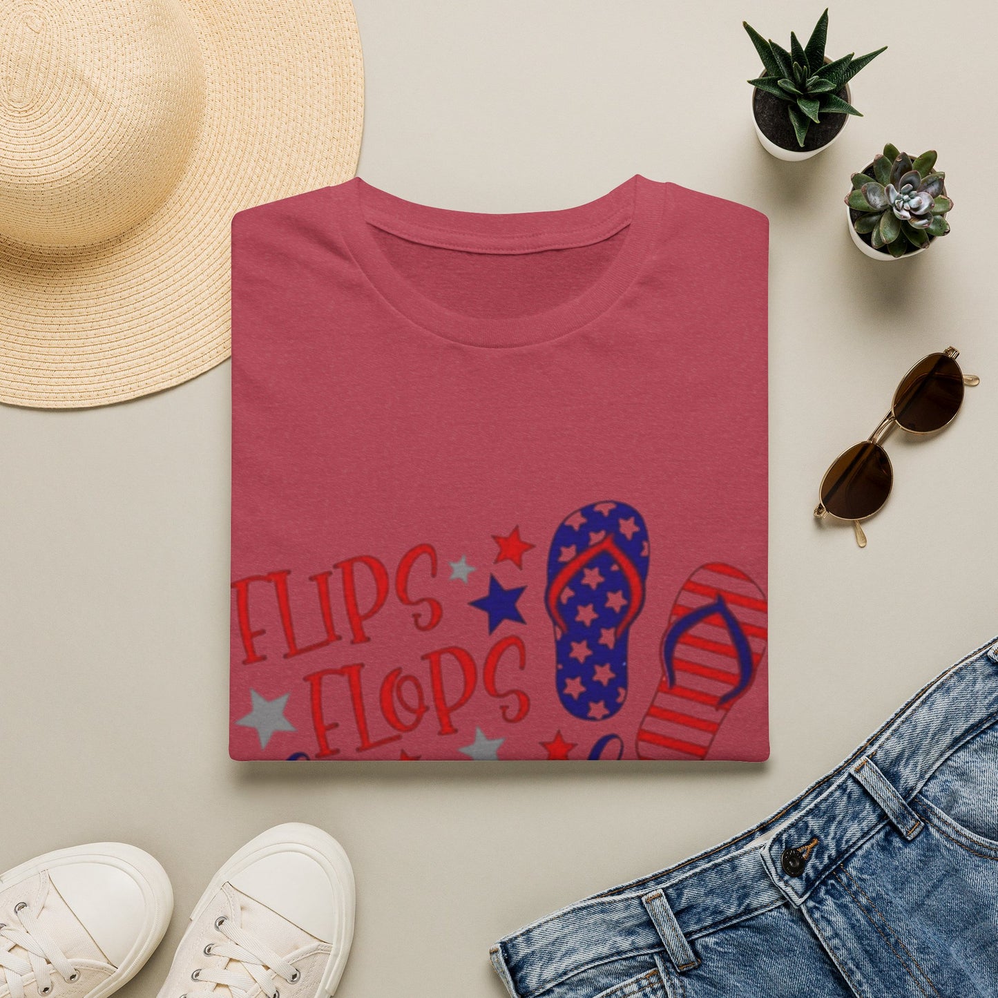 T-Shirt — "Flips Flops Fireworks & Freedom" Patriotic Fourth of July Tee