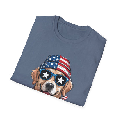 Patriotic Golden Retriever T‑Shirt — American Flag Dog Graphic Tee (4th of July)
