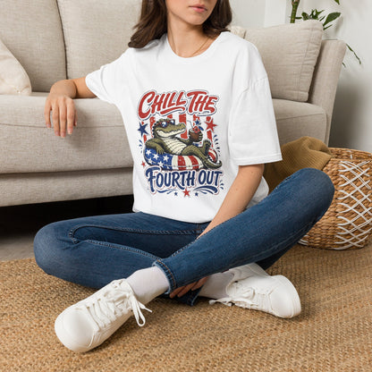 Chill The Fourth Out T‑Shirt — Retro Alligator Patriotic 4th of July Tee