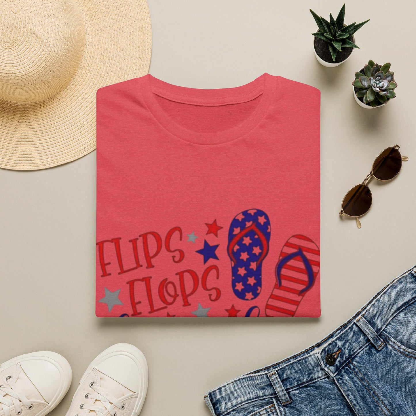 T-Shirt — "Flips Flops Fireworks & Freedom" Patriotic Fourth of July Tee
