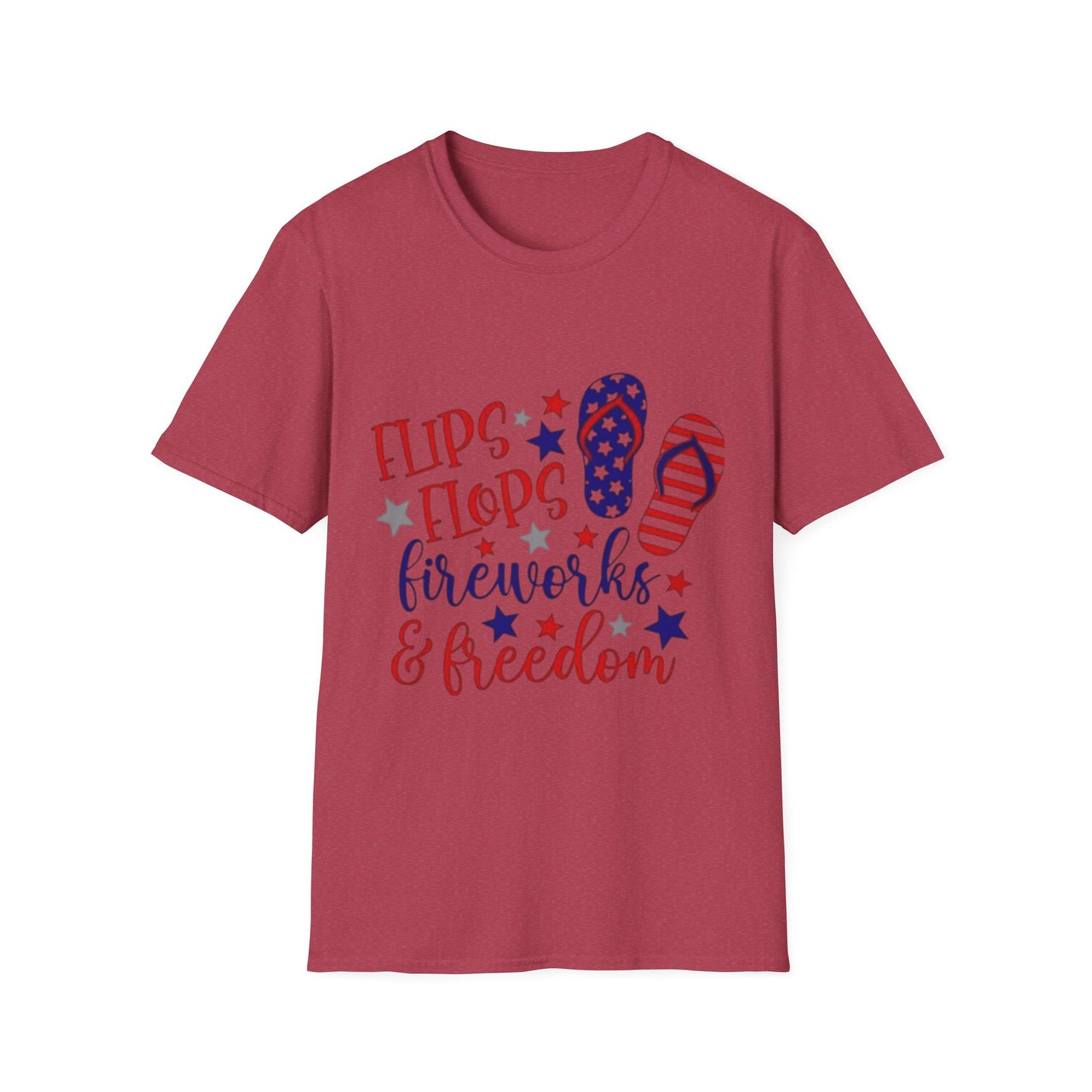 T-Shirt — "Flips Flops Fireworks & Freedom" Patriotic Fourth of July Tee