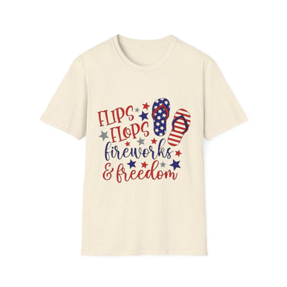 T-Shirt — "Flips Flops Fireworks & Freedom" Patriotic Fourth of July Tee