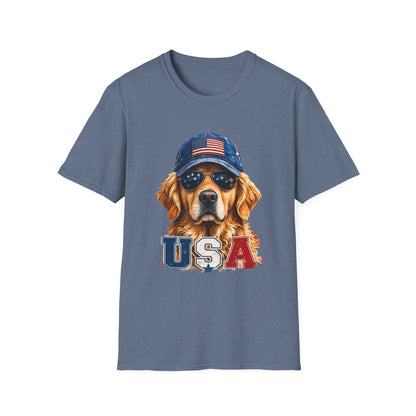 USA Golden Retriever Dog T-Shirt — Patriotic American Flag Tee