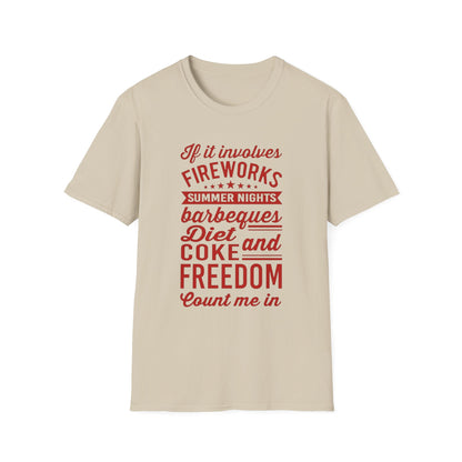 Patriotic Summer T‑Shirt — "If It Involves Fireworks, Summer Nights, Barbeques..."