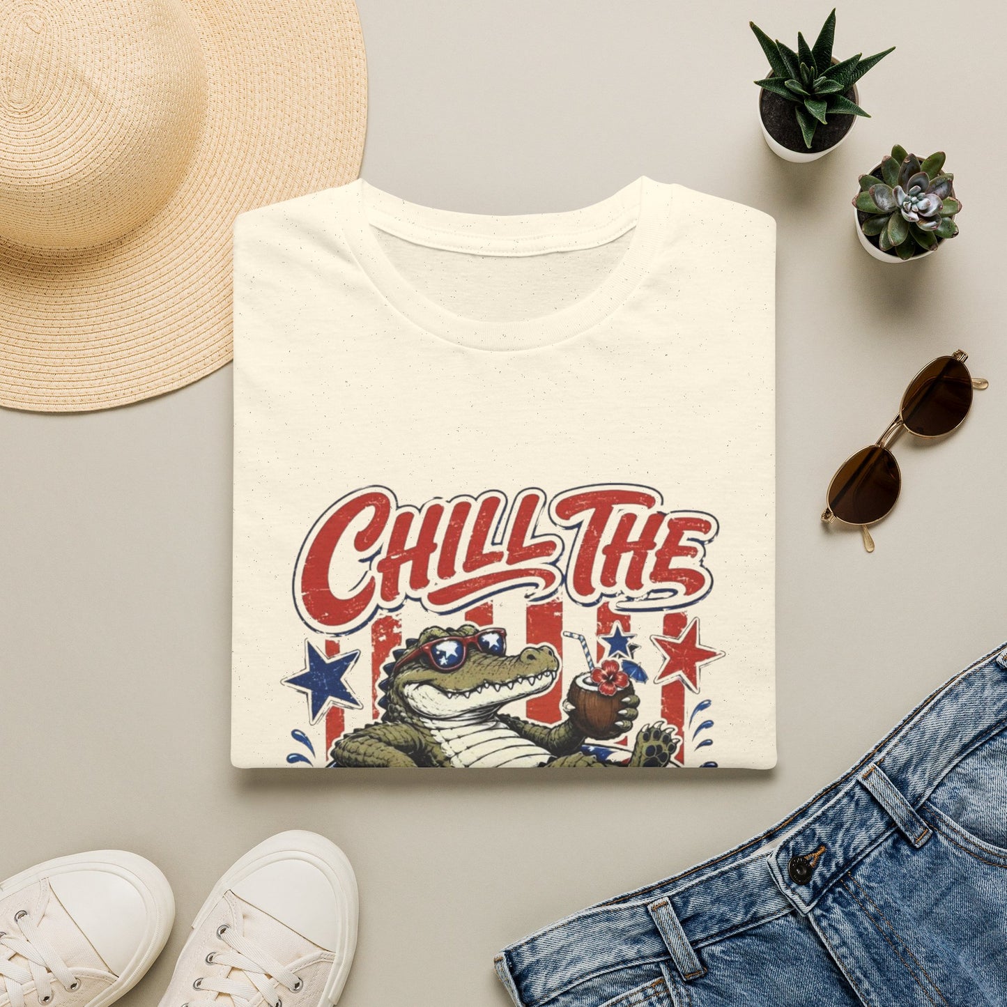 Chill The Fourth Out T‑Shirt — Retro Alligator Patriotic 4th of July Tee