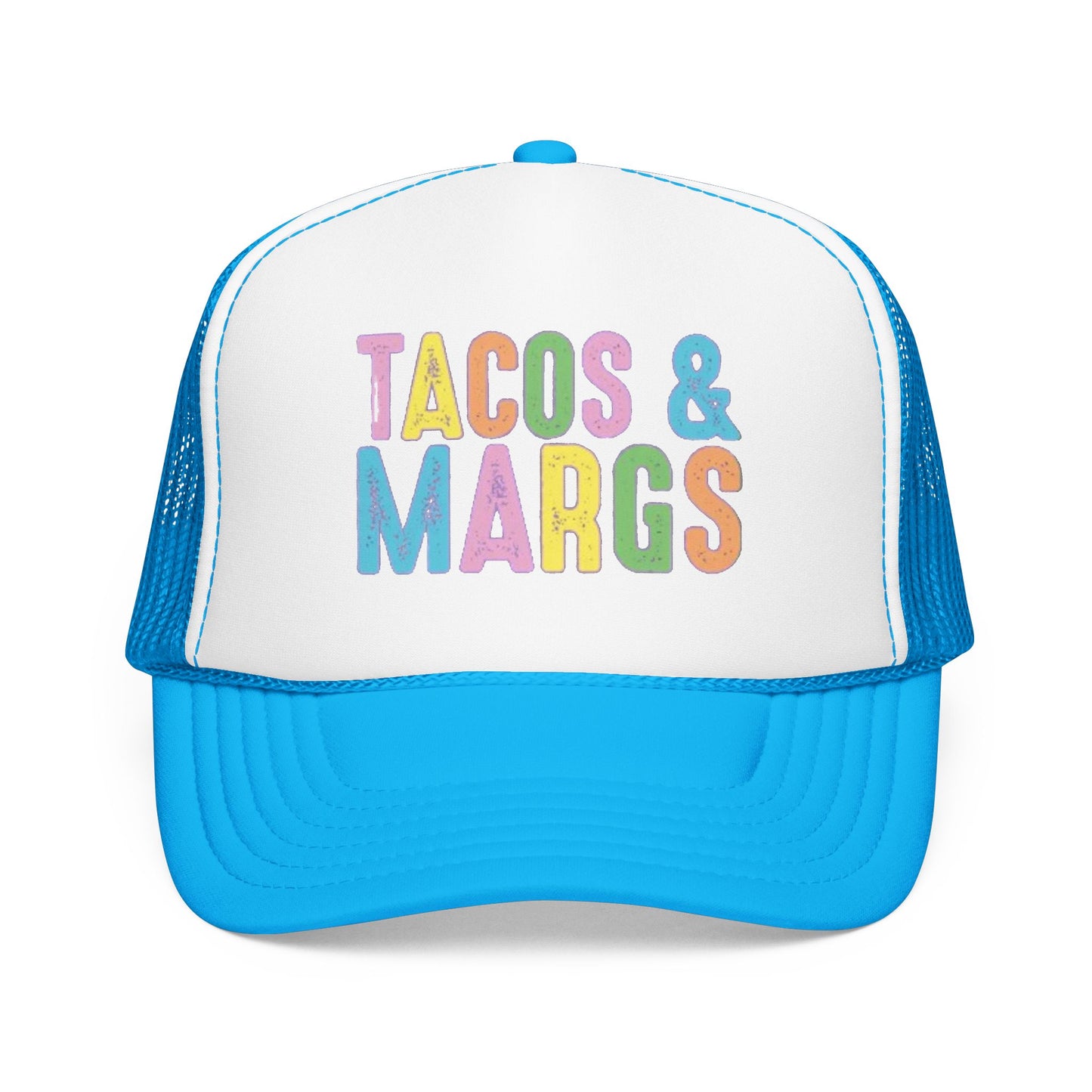 Trucker Hat — "Tacos & Margs" Colorful Retro Foam Mesh Cap