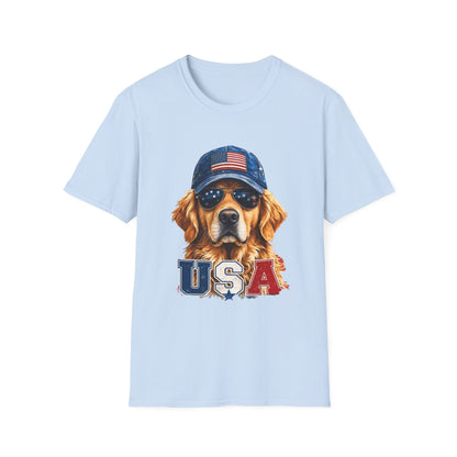 USA Golden Retriever Dog T-Shirt — Patriotic American Flag Tee