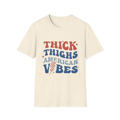 T-Shirt — "Thick Thighs American Vibes" Retro Patriotic Graphic Tee