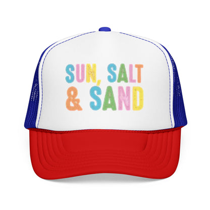 Sun, Salt & Sand Trucker Hat — Colorful Beach Foam Cap