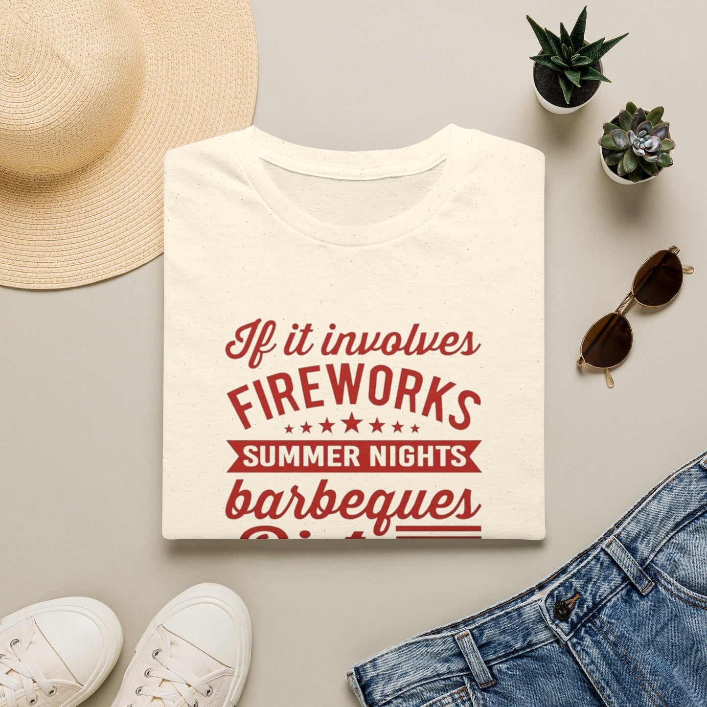 Patriotic Summer T‑Shirt — "If It Involves Fireworks, Summer Nights, Barbeques..."