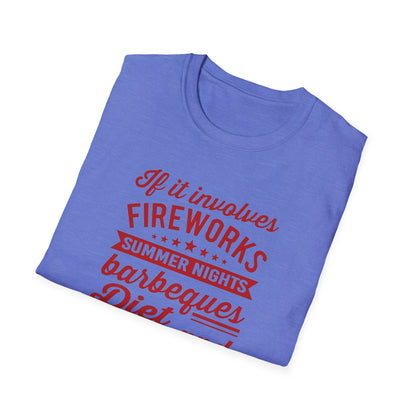 Patriotic Summer T‑Shirt — "If It Involves Fireworks, Summer Nights, Barbeques..."