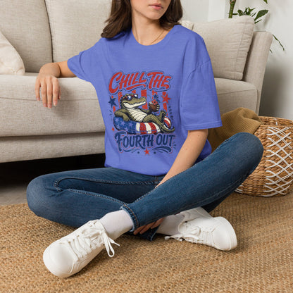 Chill The Fourth Out T‑Shirt — Retro Alligator Patriotic 4th of July Tee