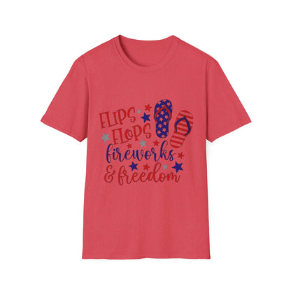 T-Shirt — "Flips Flops Fireworks & Freedom" Patriotic Fourth of July Tee