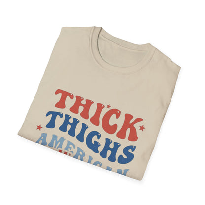 T-Shirt — "Thick Thighs American Vibes" Retro Patriotic Graphic Tee