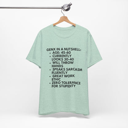 Gen X In A Nutshell Tee — Funny Vintage GenX Humor T-Shirt