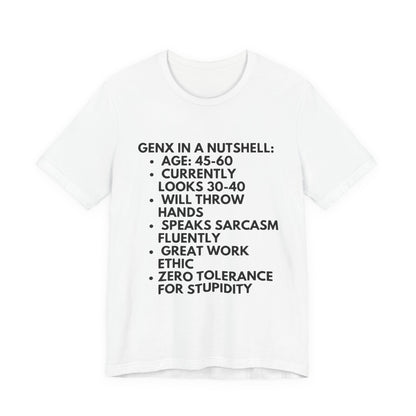 Gen X In A Nutshell Tee — Funny Vintage GenX Humor T-Shirt
