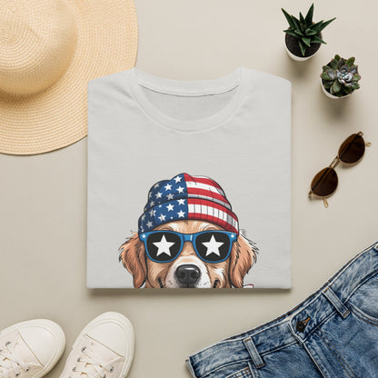 Patriotic Golden Retriever T‑Shirt — American Flag Dog Graphic Tee (4th of July)