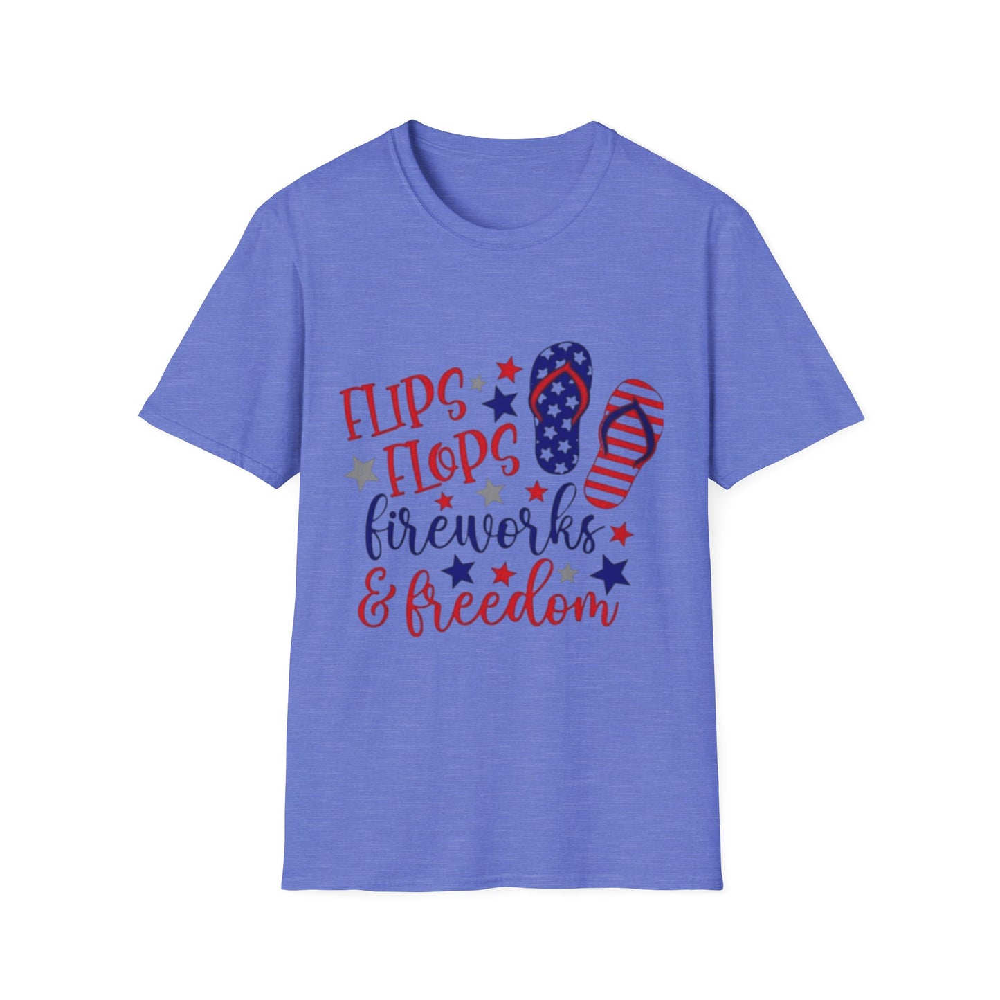 T-Shirt — "Flips Flops Fireworks & Freedom" Patriotic Fourth of July Tee
