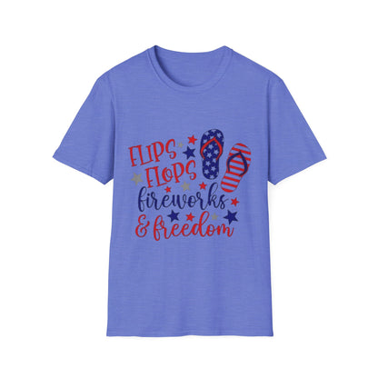 T-Shirt — "Flips Flops Fireworks & Freedom" Patriotic Fourth of July Tee