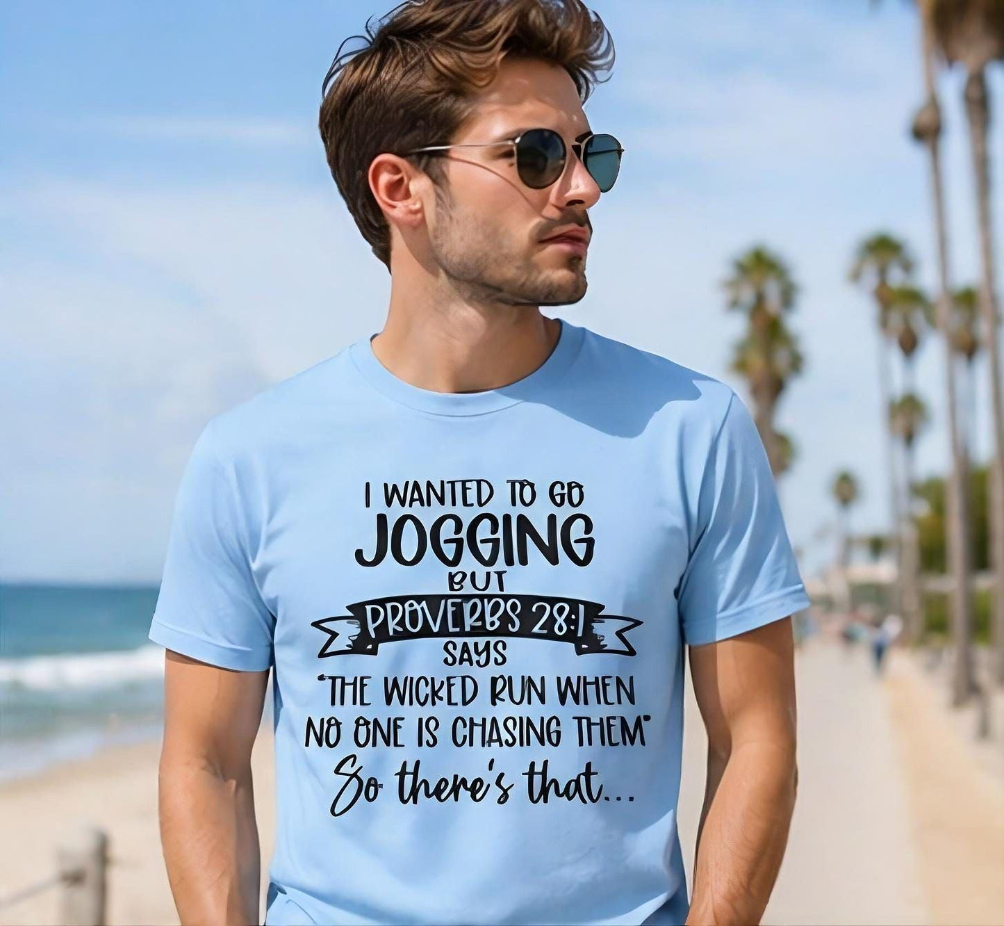 Proverbs 28:1 Jogging Quote Tee | Funny Christian Shirt