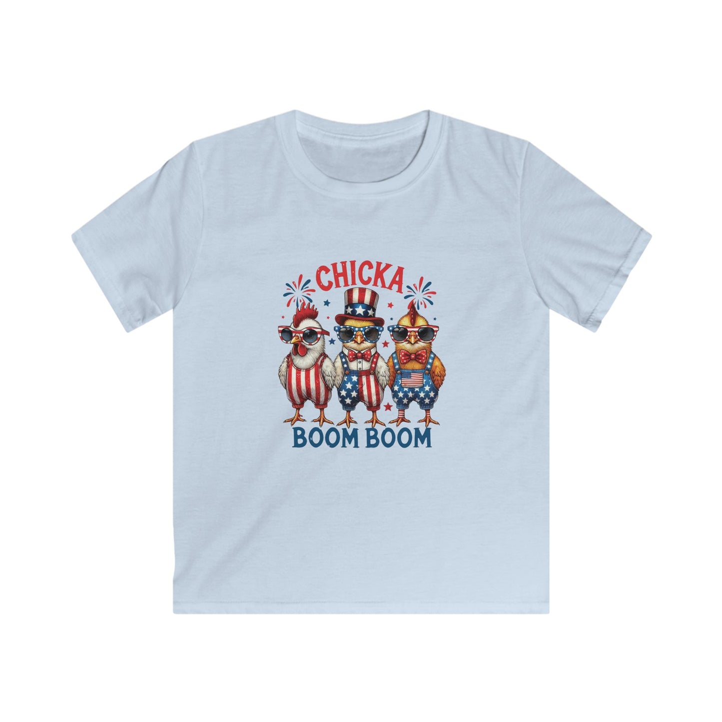 Kids Tee — "Chicka Boom Boom" Patriotic Chicken 4th of July Shirt